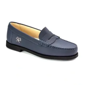 2525 - Navy Sahara Leather Hard Loafer for Girl/Boy by London Kids