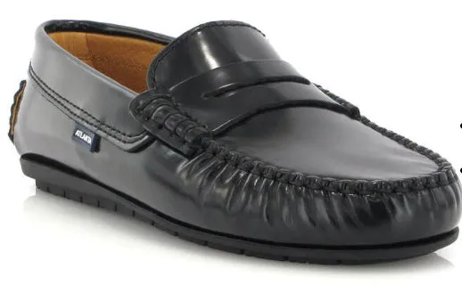 Altanta Mocassin Blue Navy Glace Leather Penny Loafer