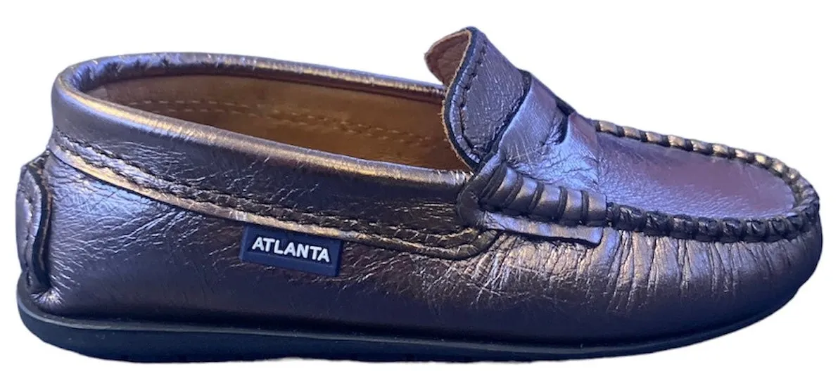 Altanta Mocassin Grey Metal Leather Penny Loafer