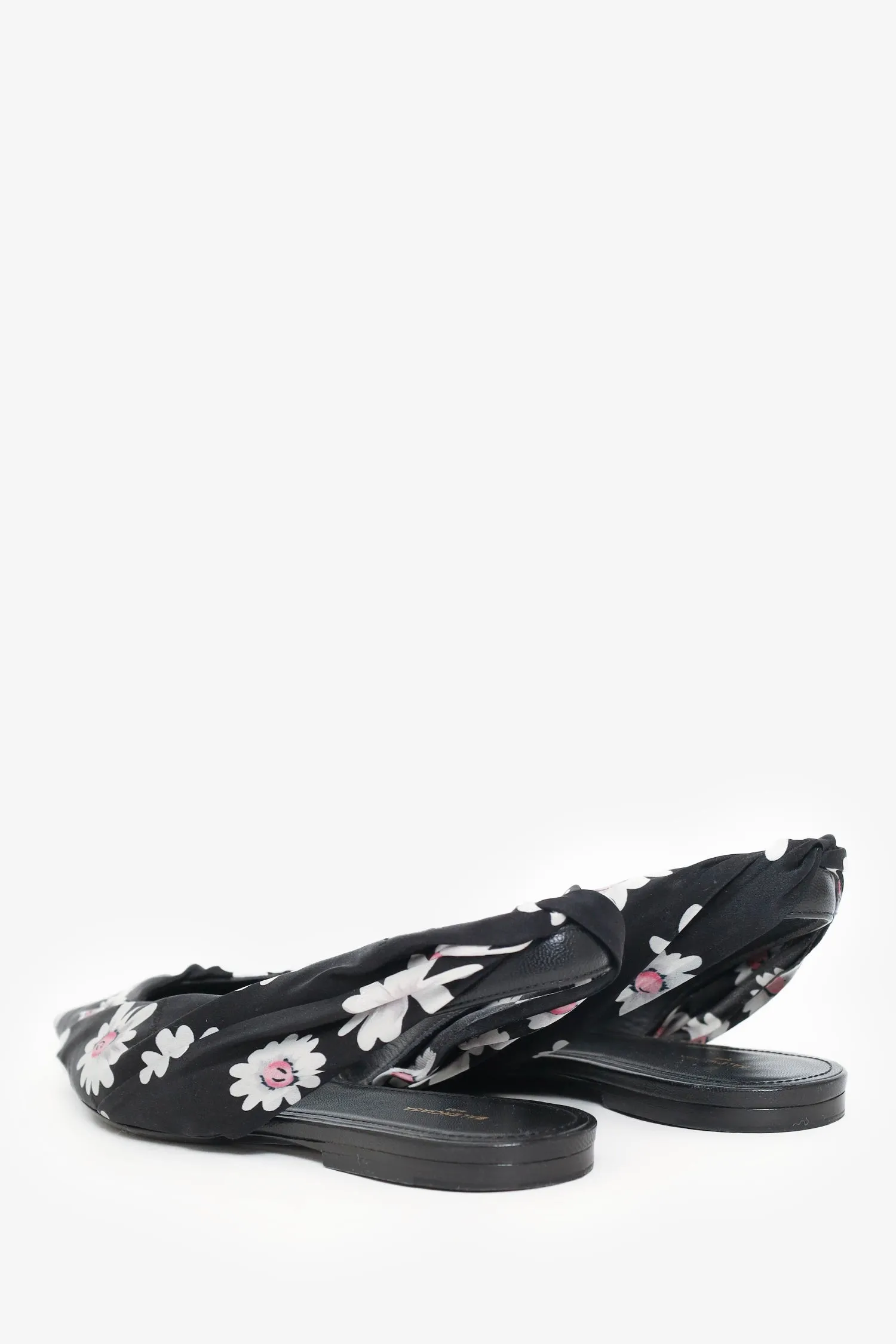 Balenciaga Black Floral Pointed-Toe Slingback Flats Size 40