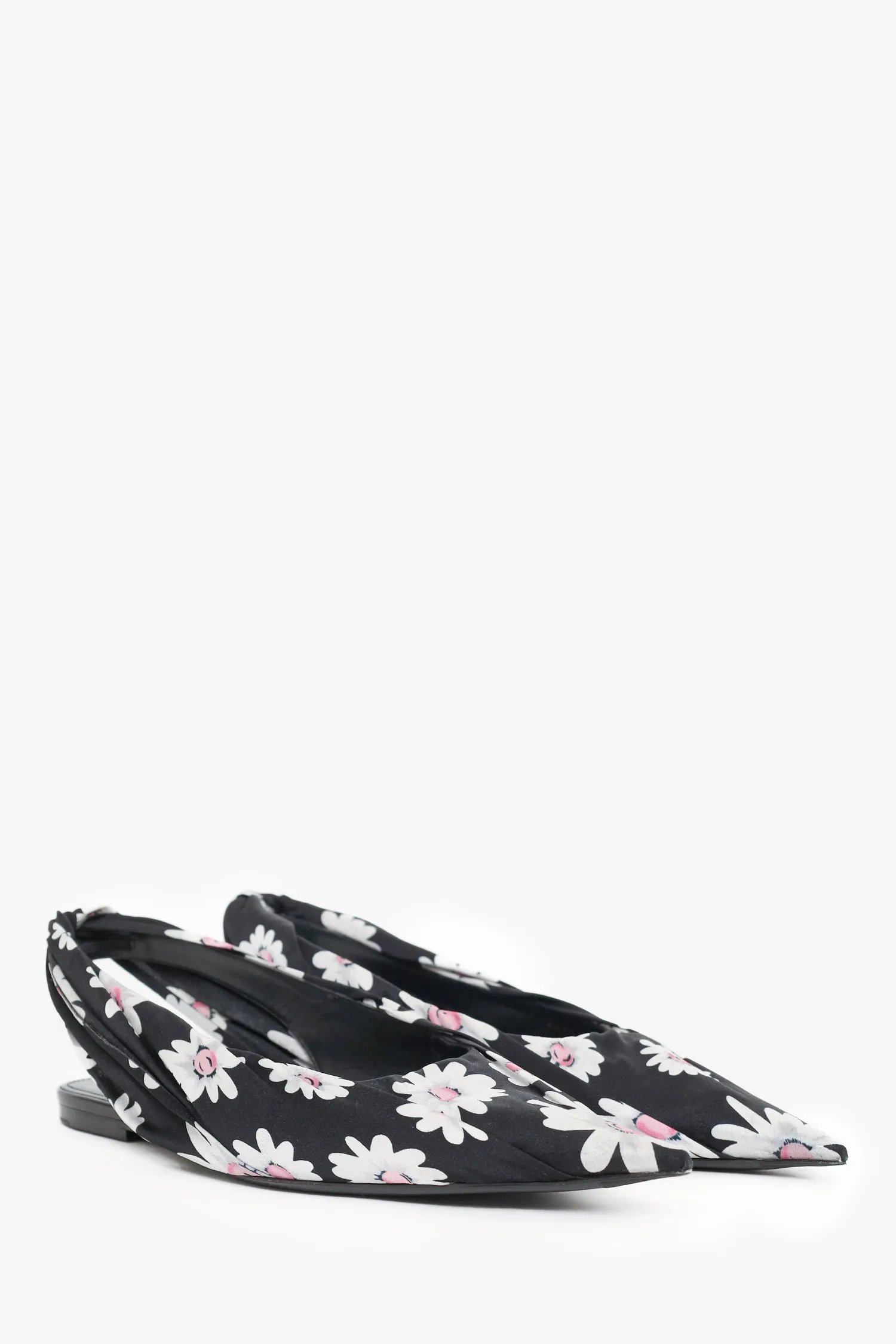 Balenciaga Black Floral Pointed-Toe Slingback Flats Size 40