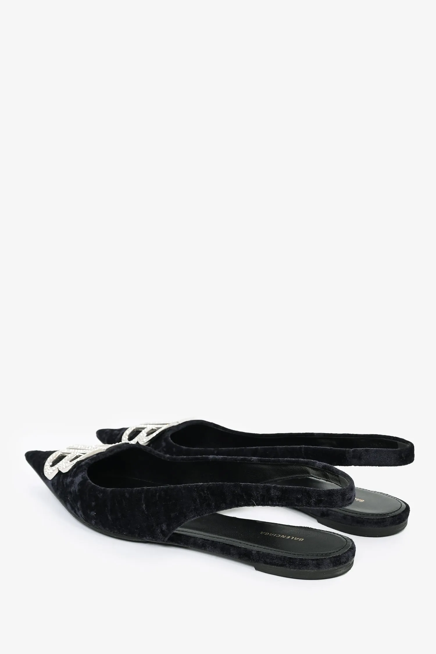 Balenciaga Black Velvet B Slingback Flats Size 39.5