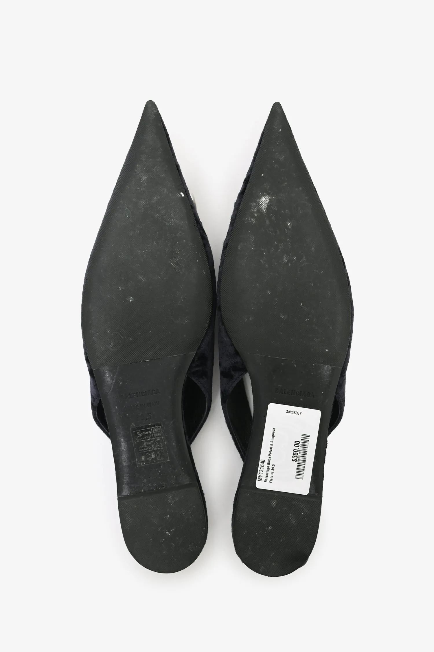 Balenciaga Black Velvet B Slingback Flats Size 39.5