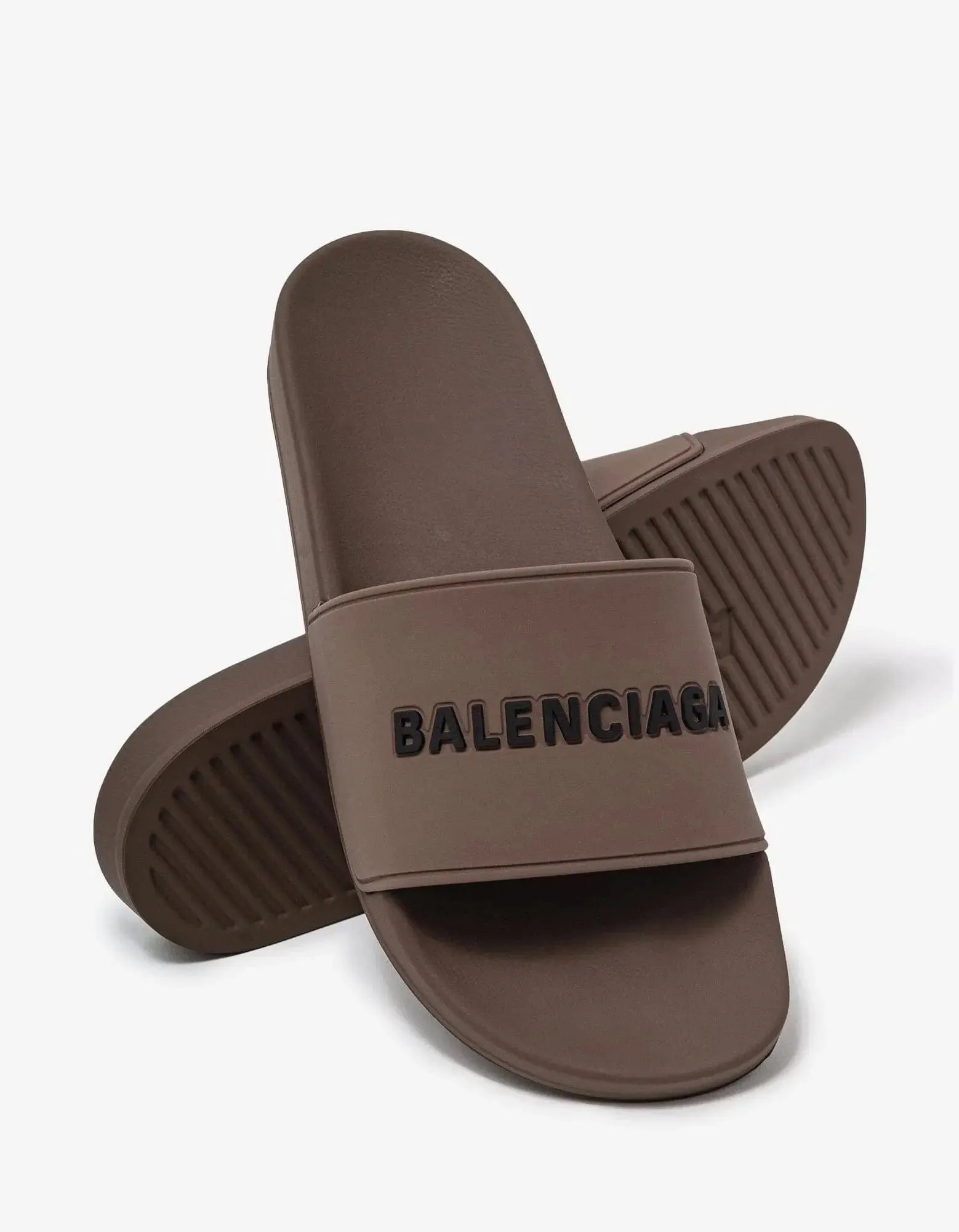 Balenciaga Taupe Logo Slide Sandals