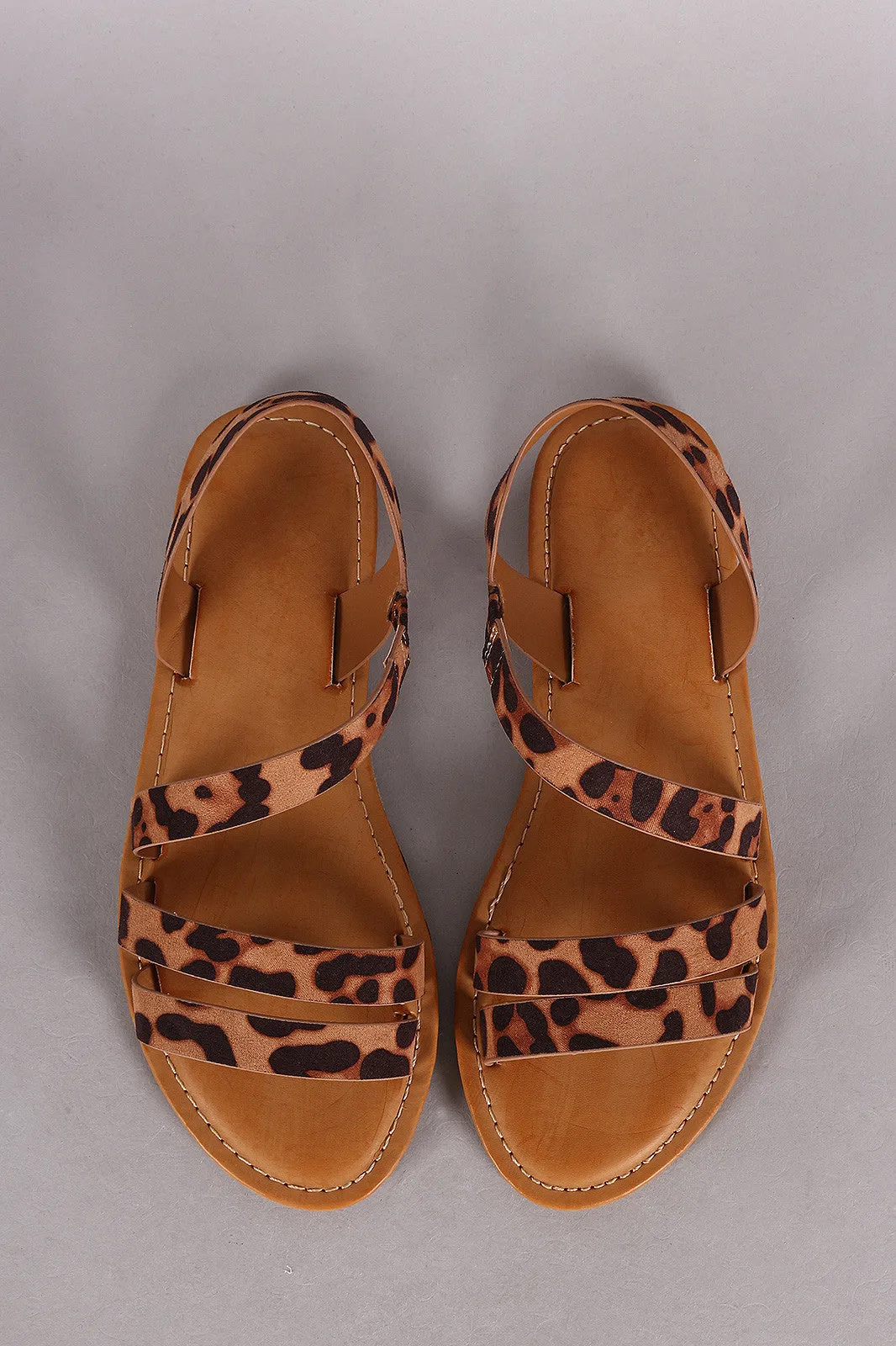 Bamboo Leopard Strappy Asymmetrical Flat Sandal