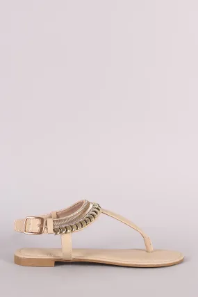 Bamboo Metallic Ornament T-Strap Flat Sandal