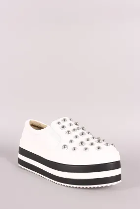 Bead Embellished Striped Flatform Slip-On Sneaker