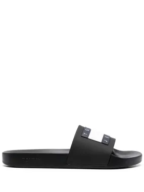 Black Flat Pool Sandals with Logo