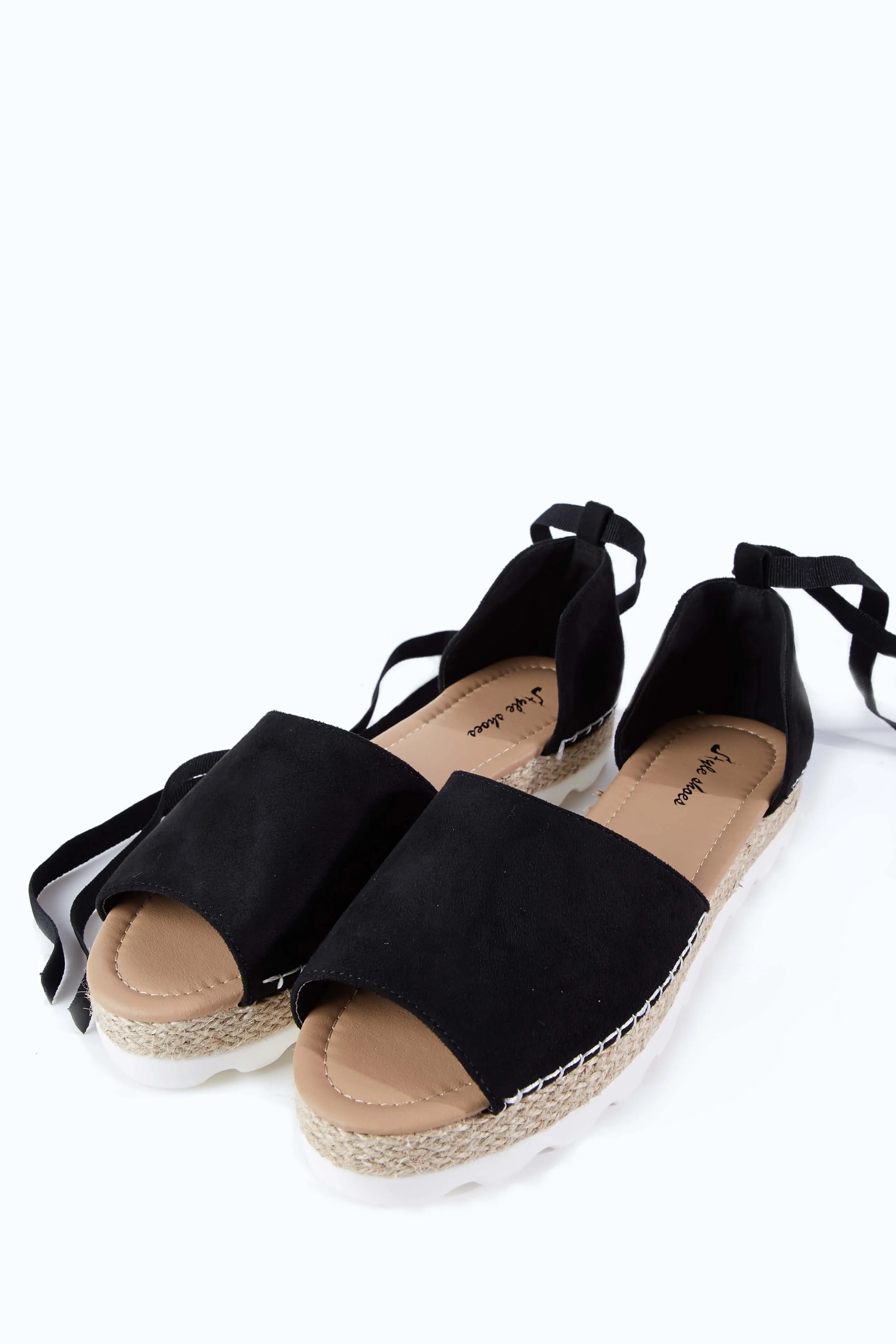 Black Flat Strappy Peep Toe Sandals