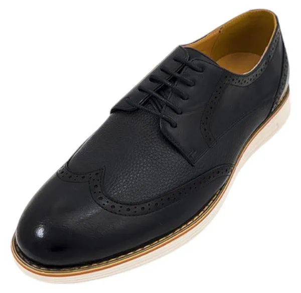 Black Men's Lace-Up Leather Wingtip Shoes Style-CARSON