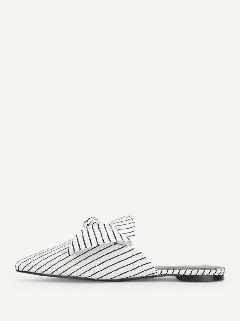 Bow Tie Striped Flat Mules