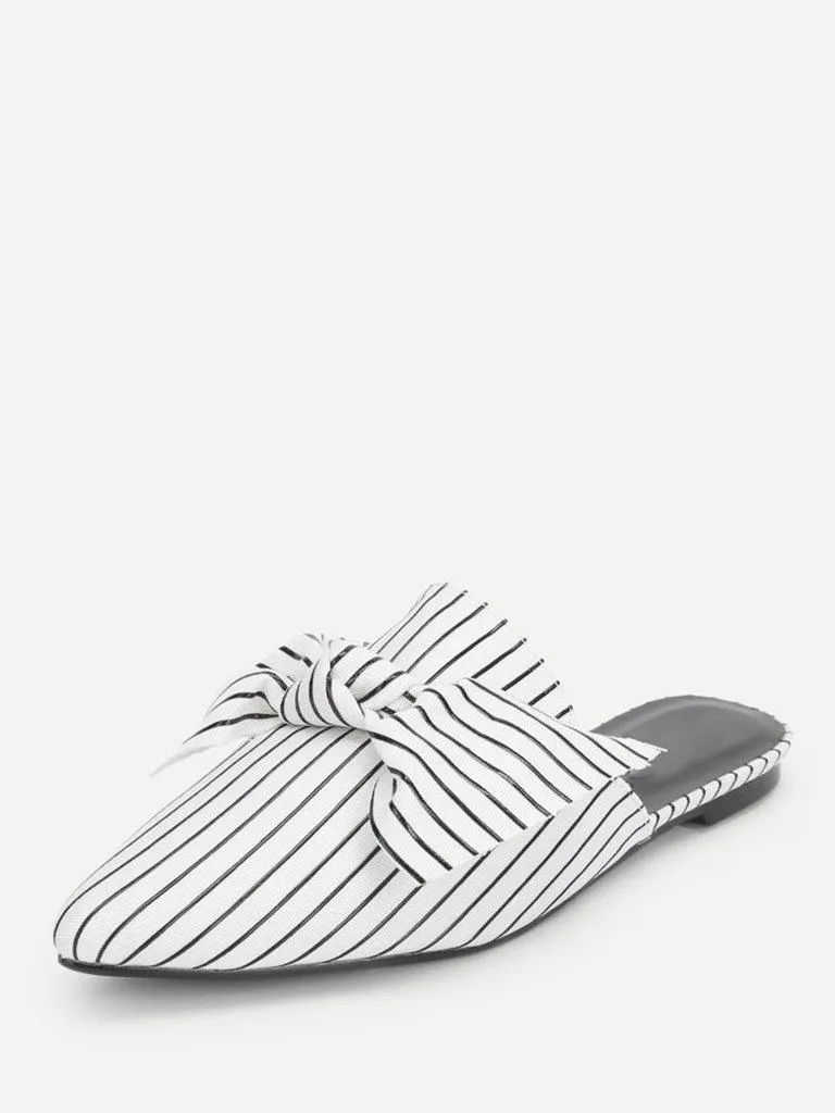 Bow Tie Striped Flat Mules