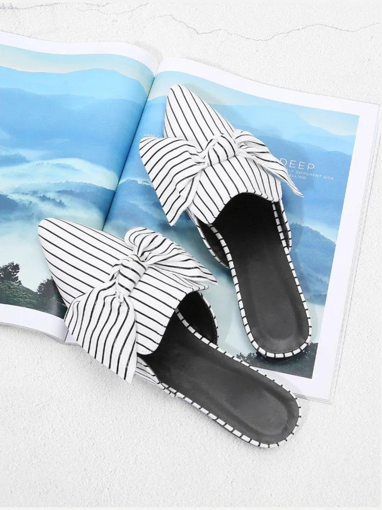 Bow Tie Striped Flat Mules