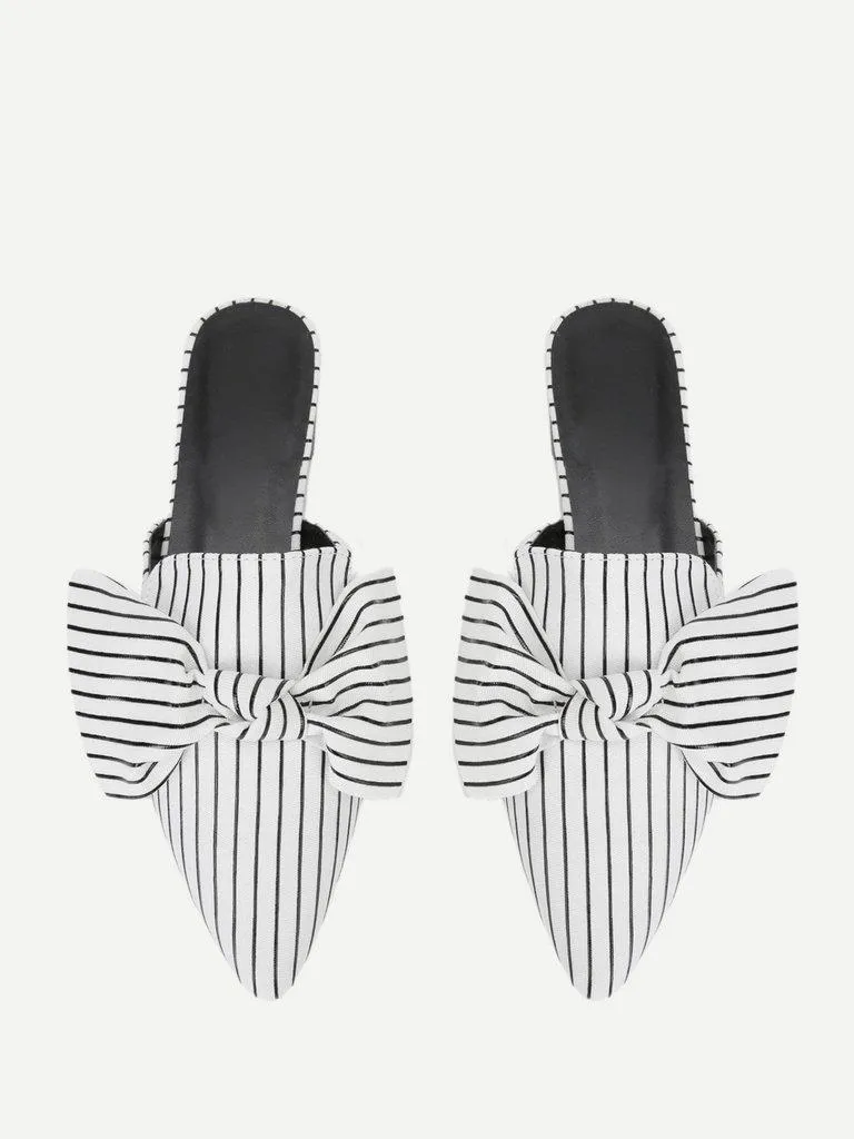 Bow Tie Striped Flat Mules