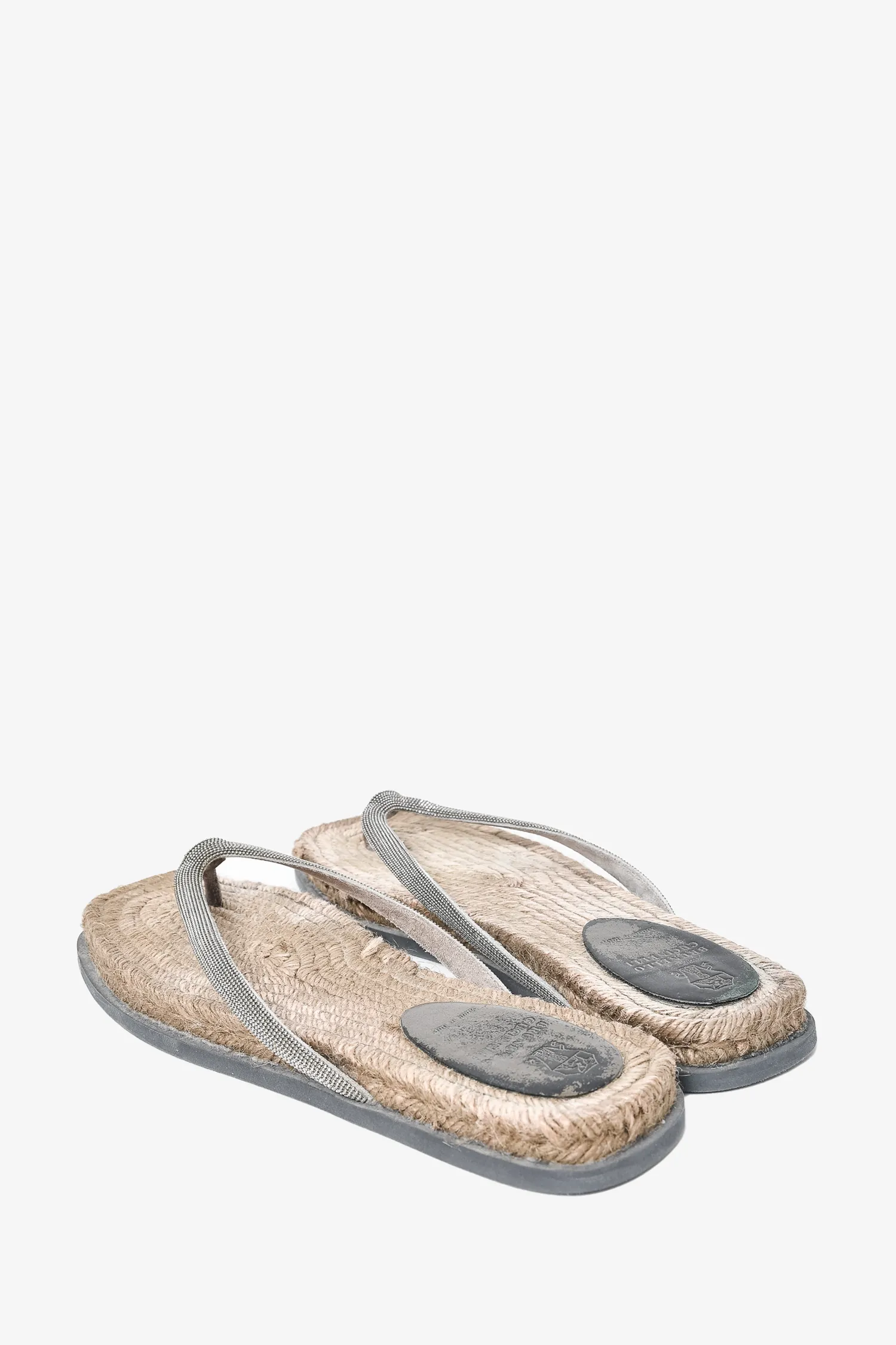 Brunello Grey Espadrille Flip Flops Size 39.5