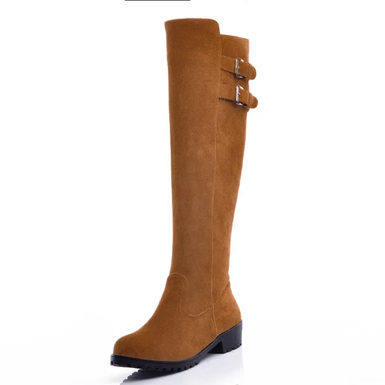 Buckle Low Heels Winter Knee High Boots