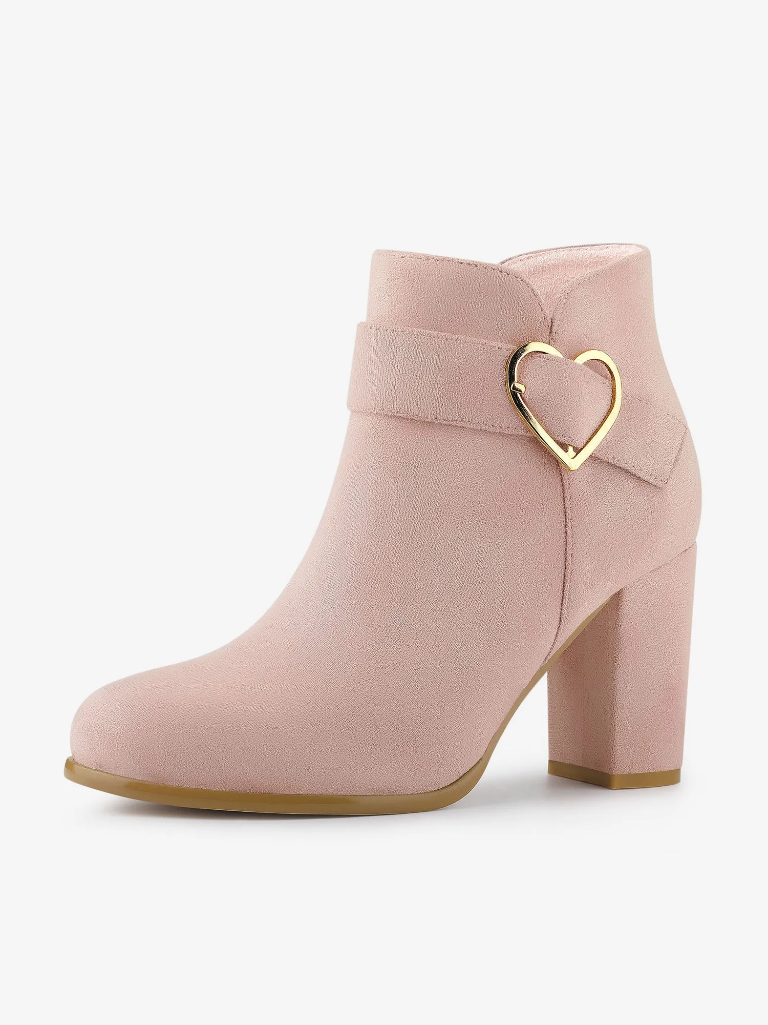 Buckle Side Zip Chunky Heel Ankle Boots