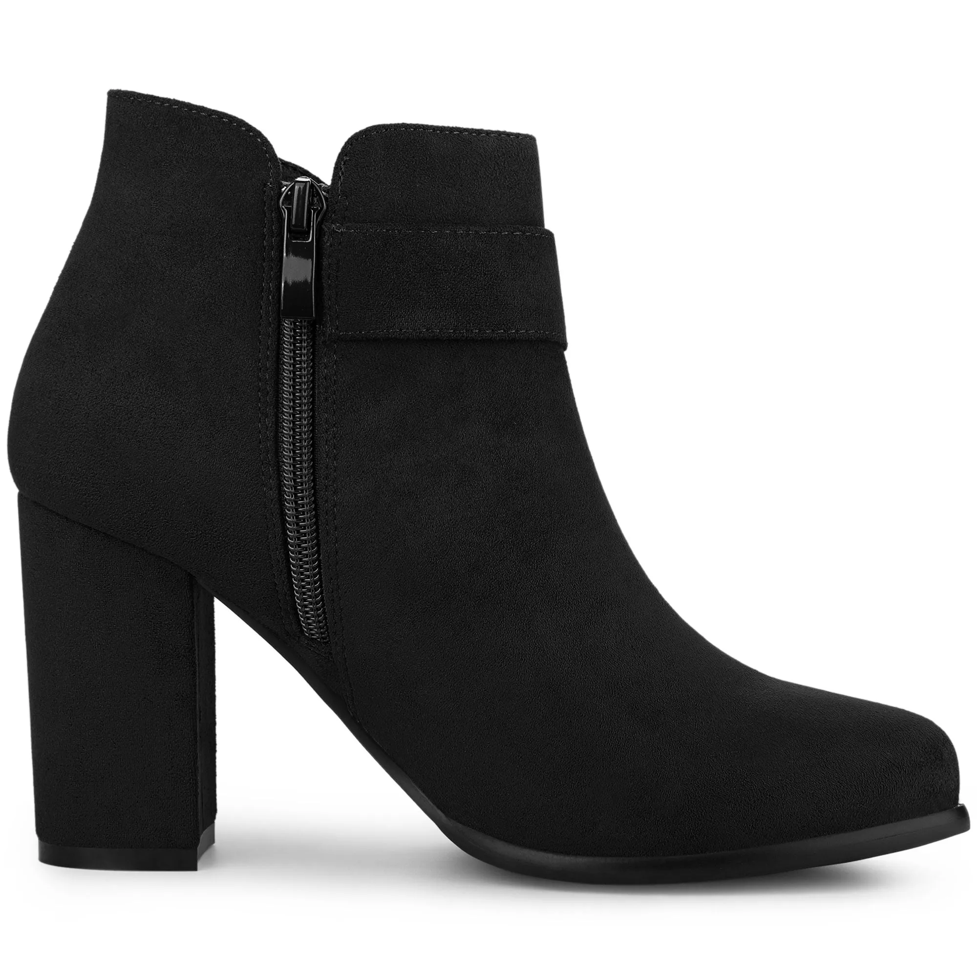 Buckle Side Zip Chunky Heel Ankle Boots