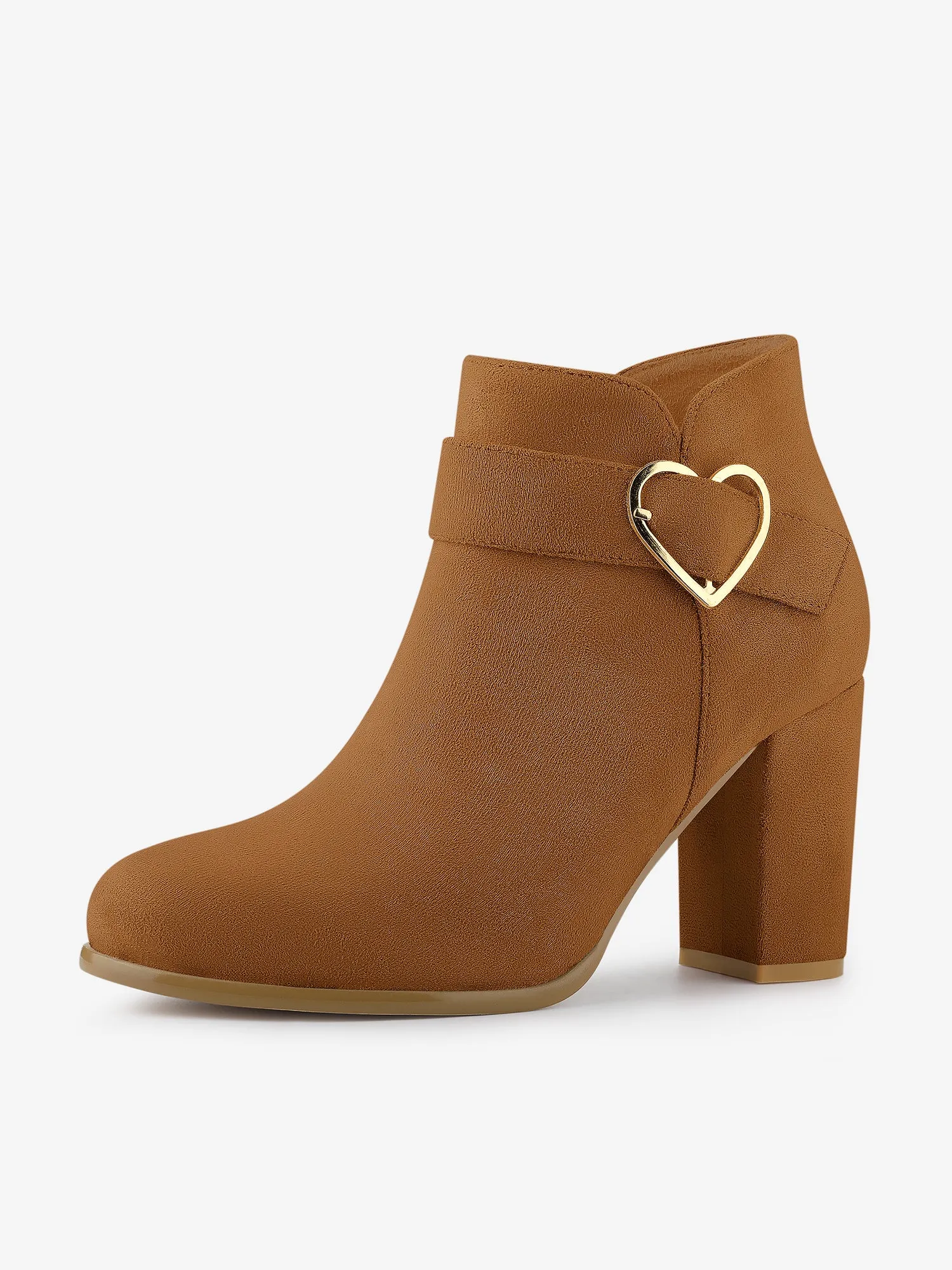 Buckle Side Zip Chunky Heel Ankle Boots