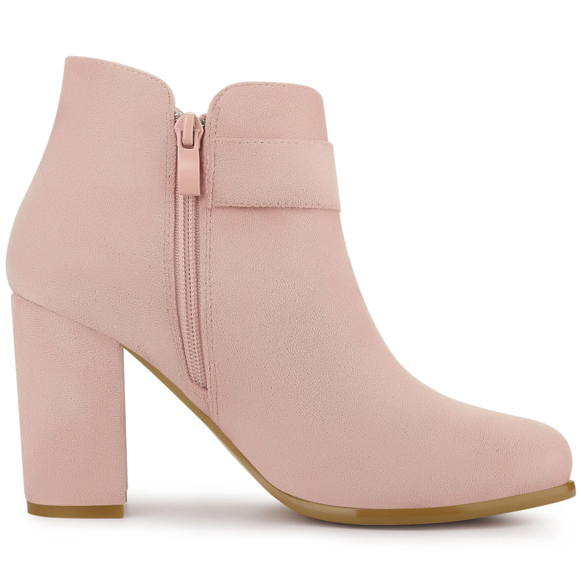 Buckle Side Zip Chunky Heel Ankle Boots