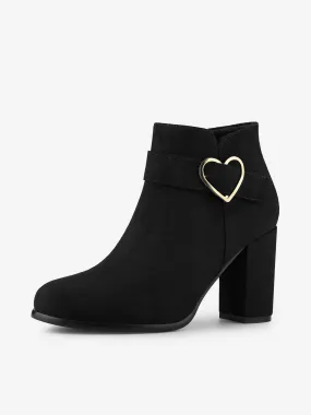 Buckle Side Zip Chunky Heel Ankle Boots