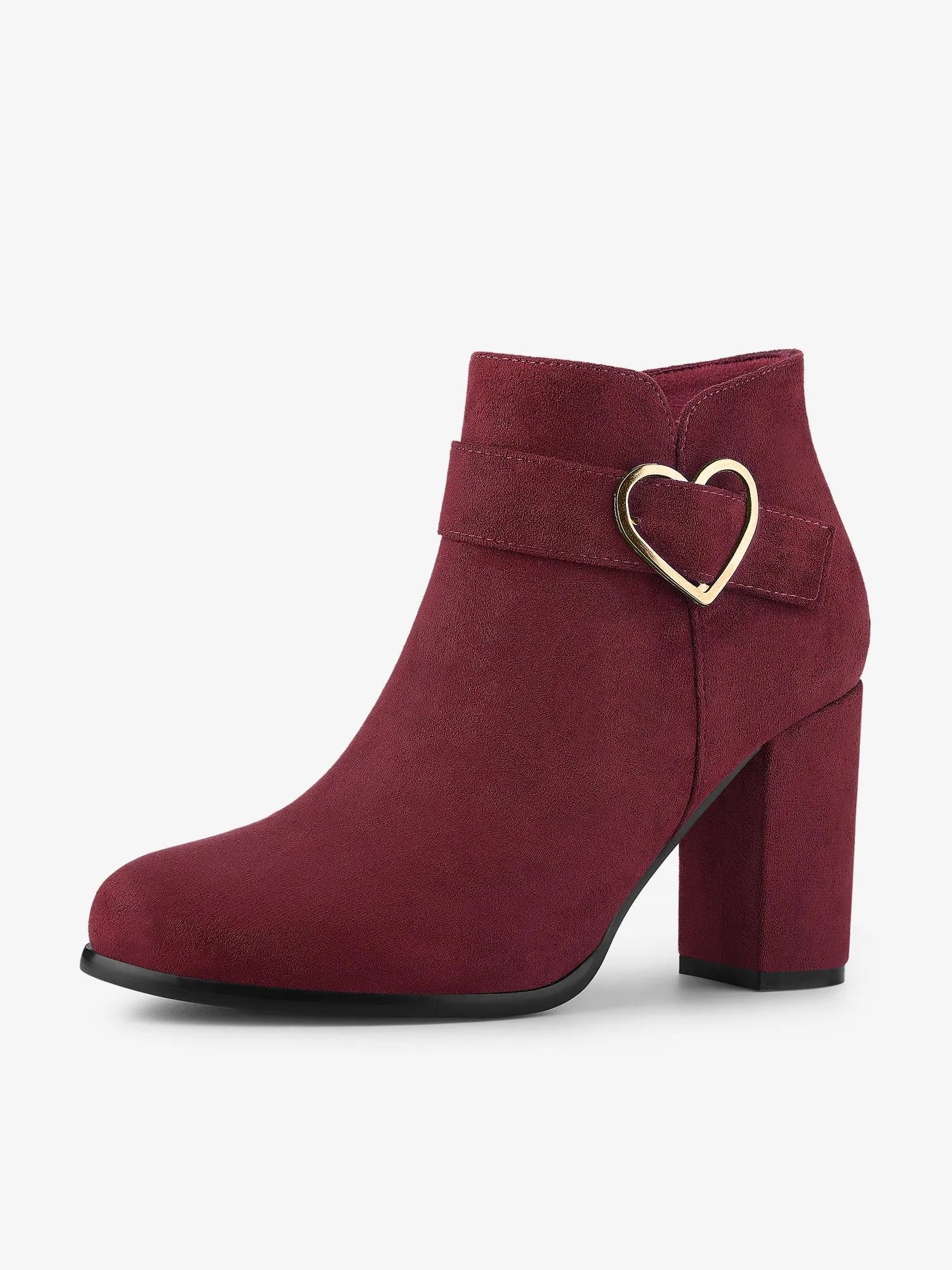 Buckle Side Zip Chunky Heel Ankle Boots