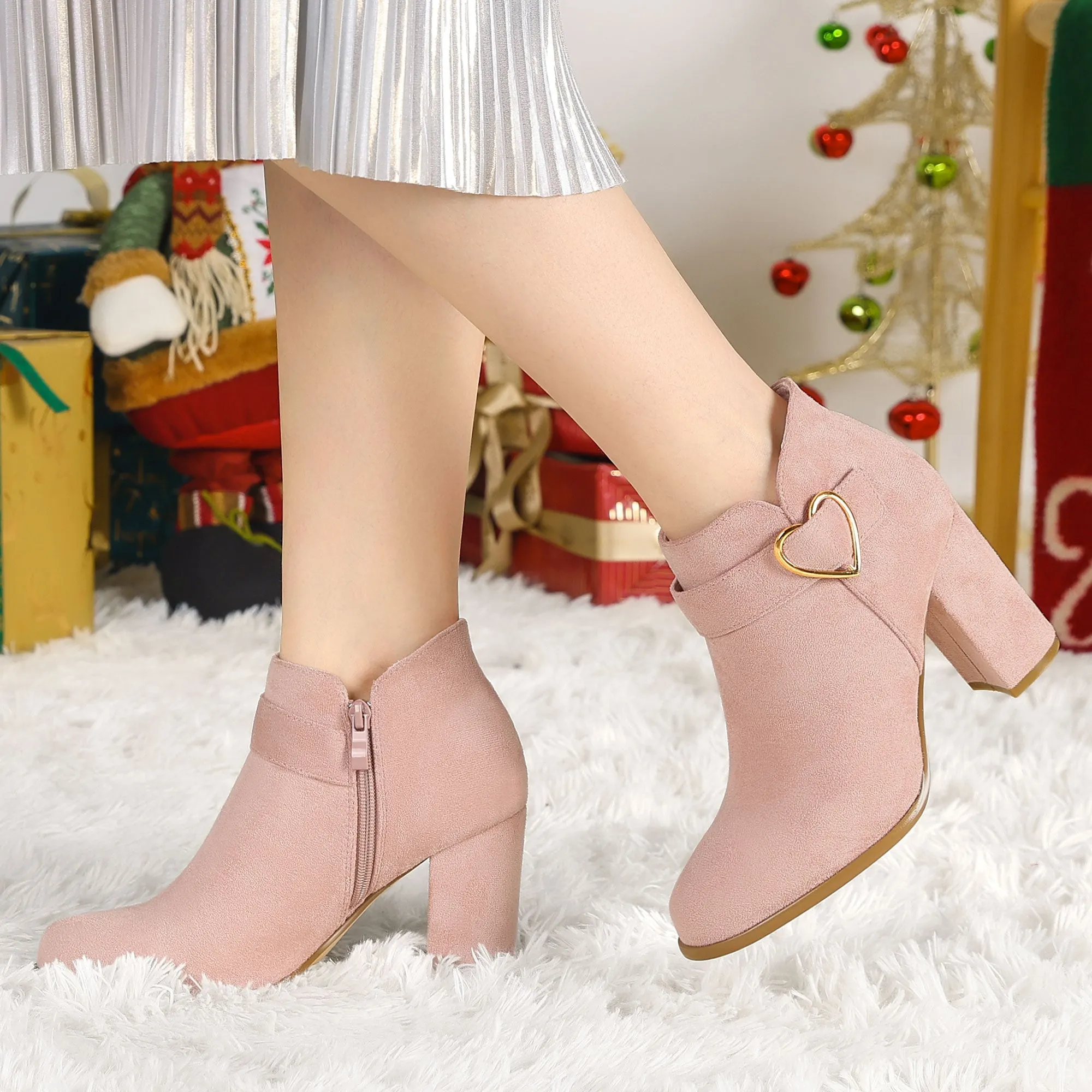 Buckle Side Zip Chunky Heel Ankle Boots