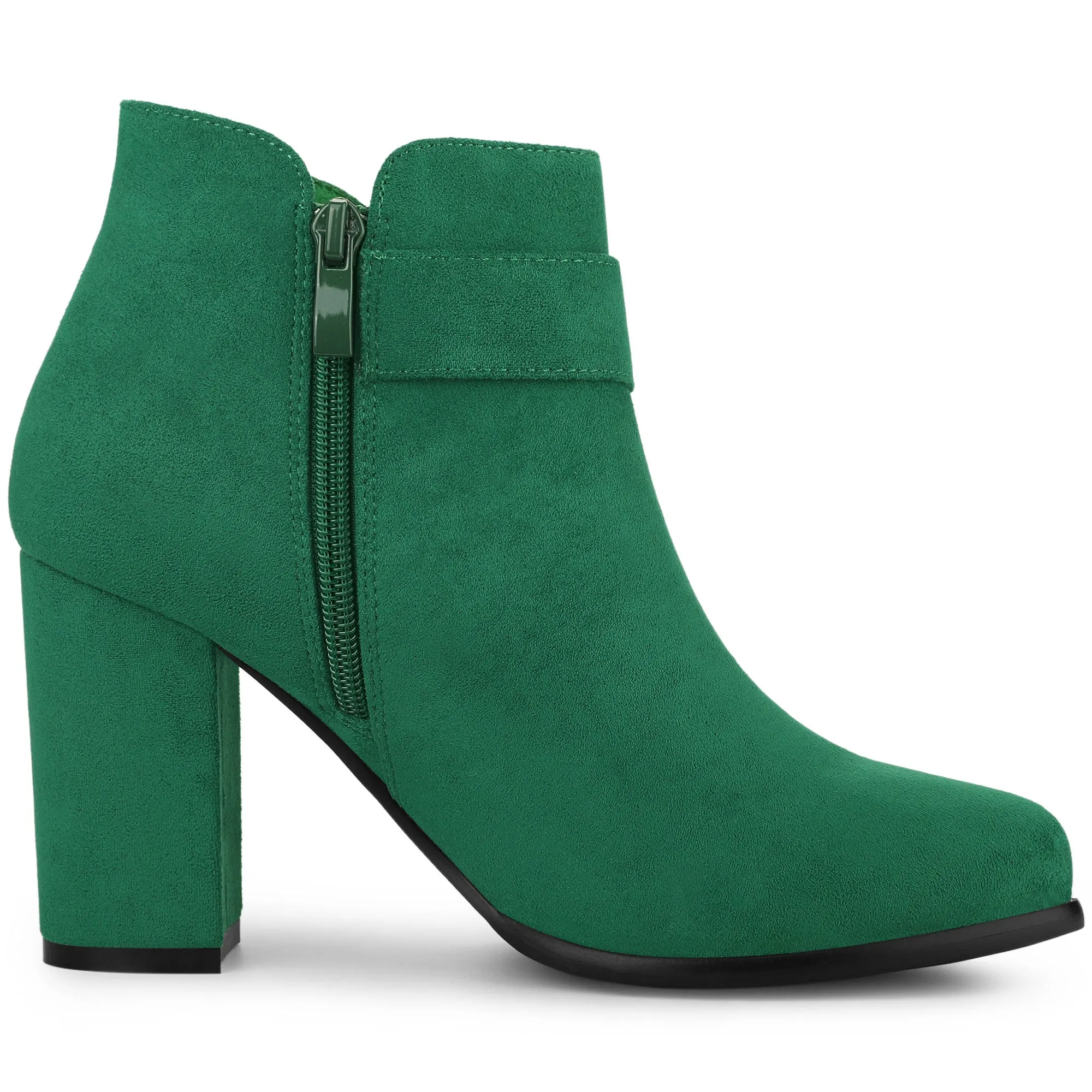 Buckle Side Zip Chunky Heel Ankle Boots