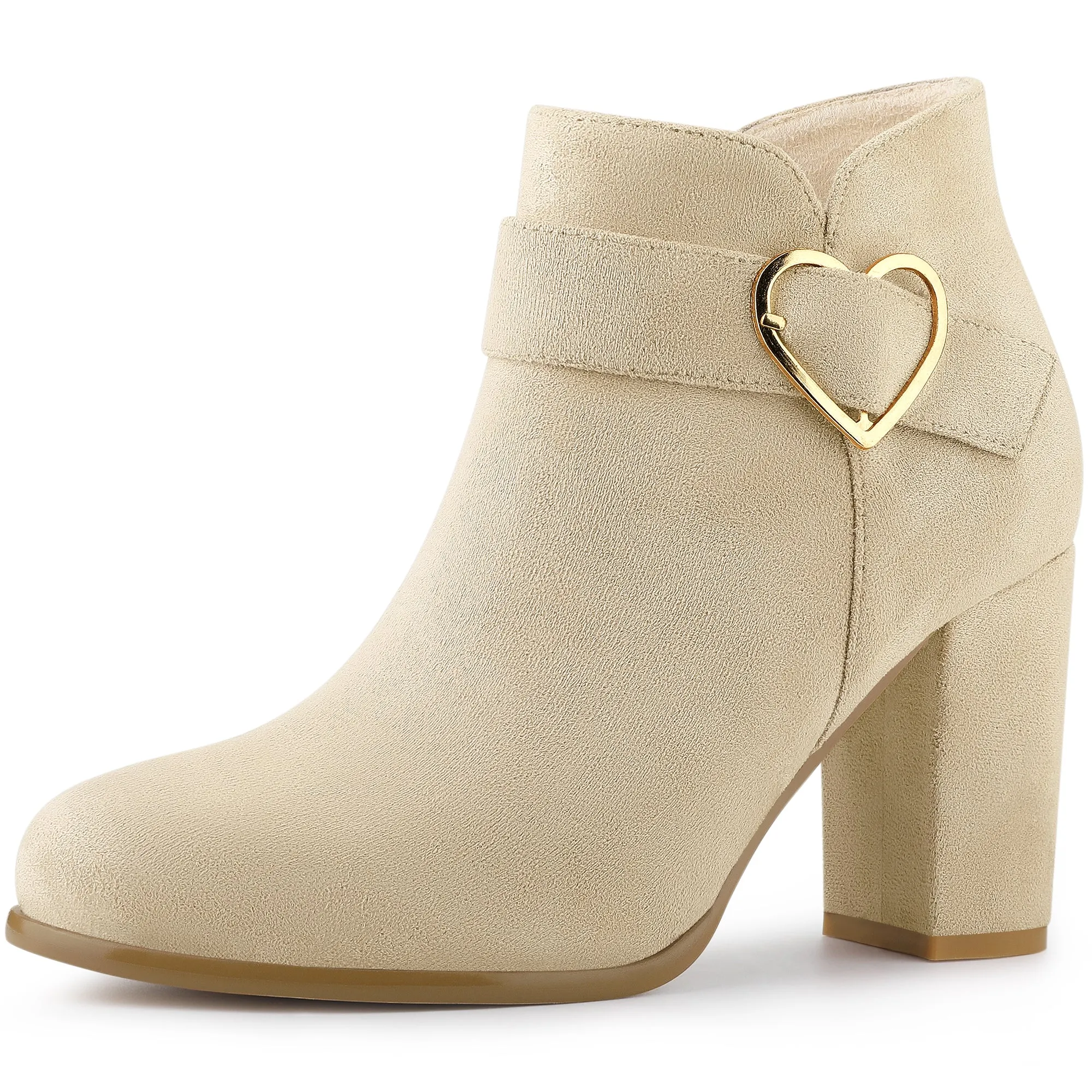 Buckle Side Zip Chunky Heel Ankle Boots