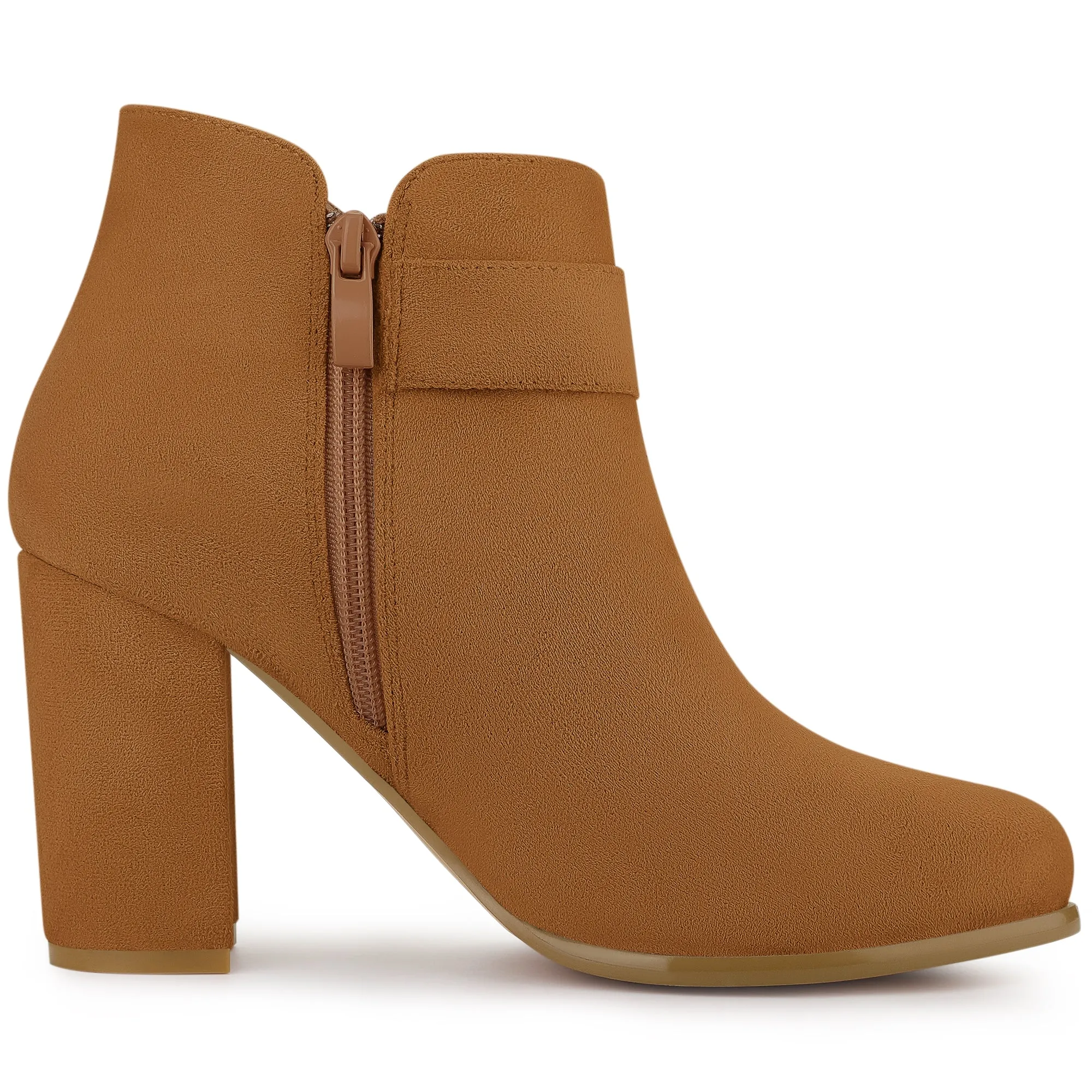 Buckle Side Zip Chunky Heel Ankle Boots