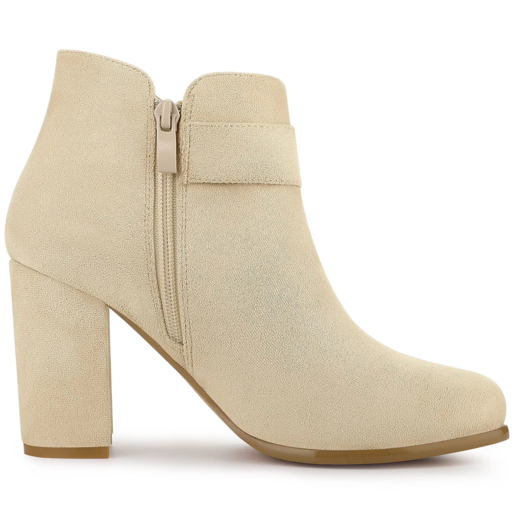 Buckle Side Zip Chunky Heel Ankle Boots