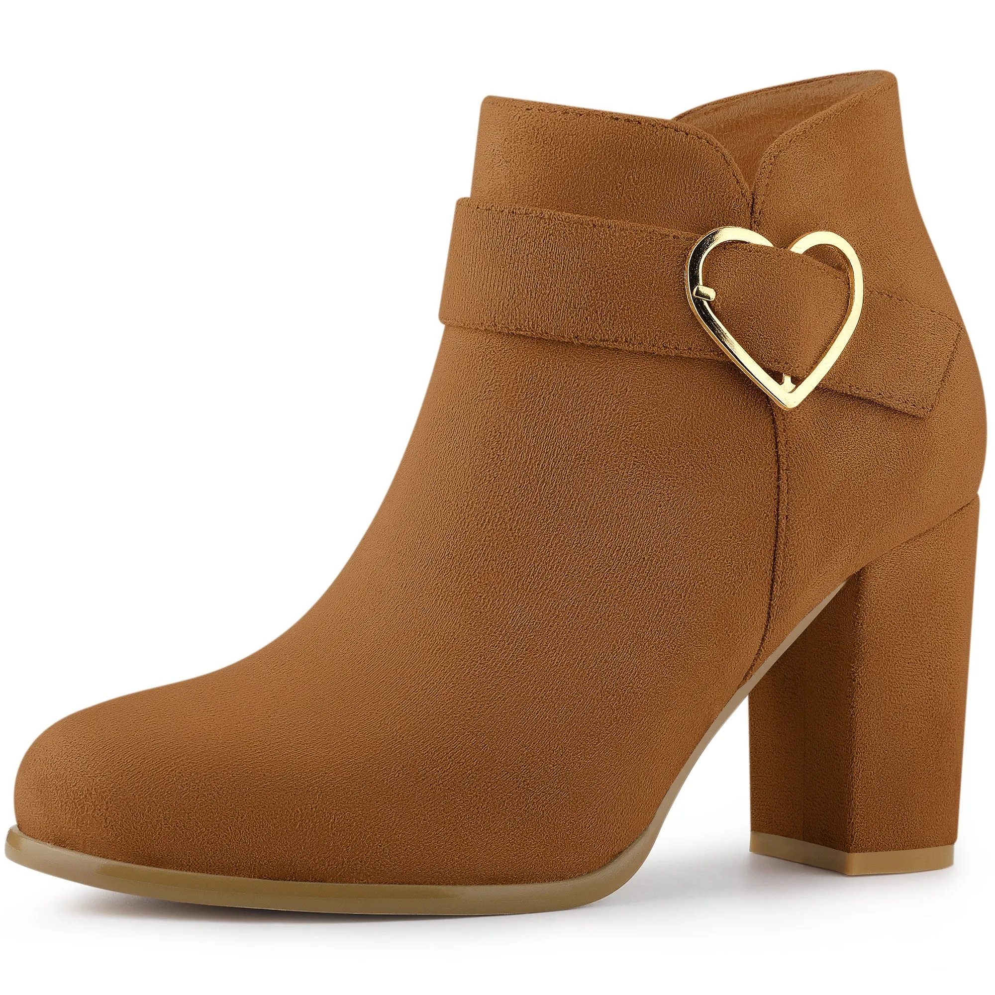 Buckle Side Zip Chunky Heel Ankle Boots