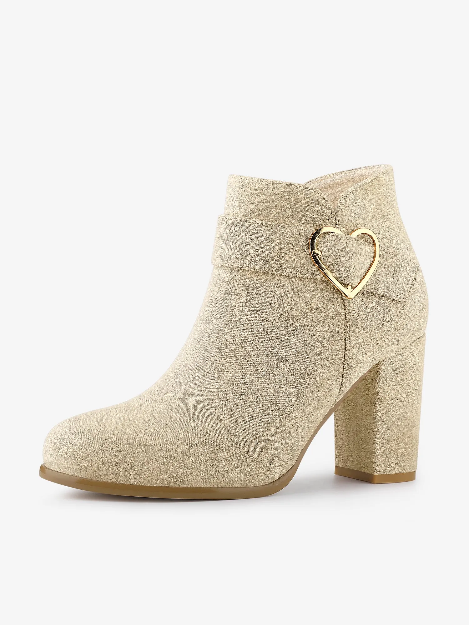 Buckle Side Zip Chunky Heel Ankle Boots