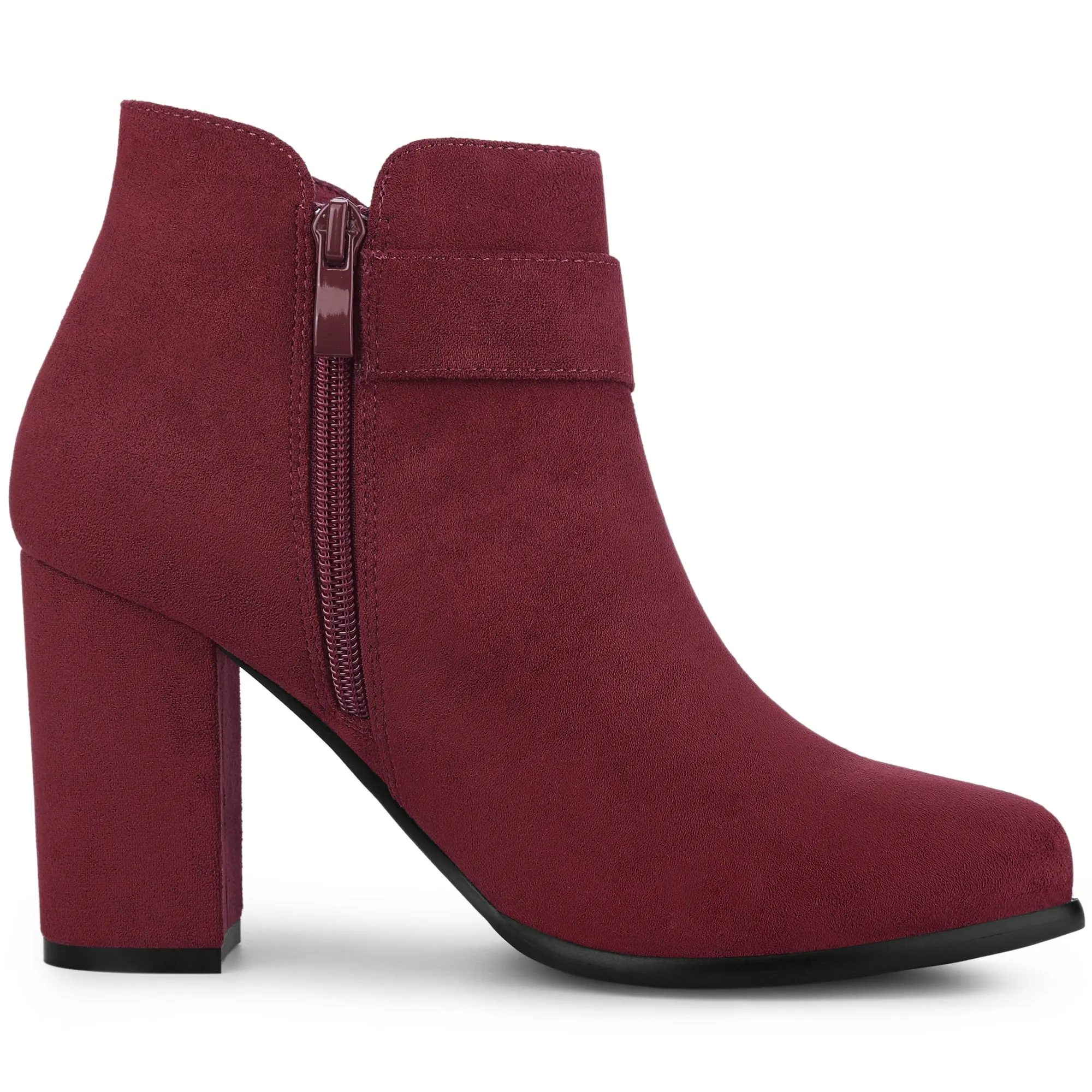 Buckle Side Zip Chunky Heel Ankle Boots