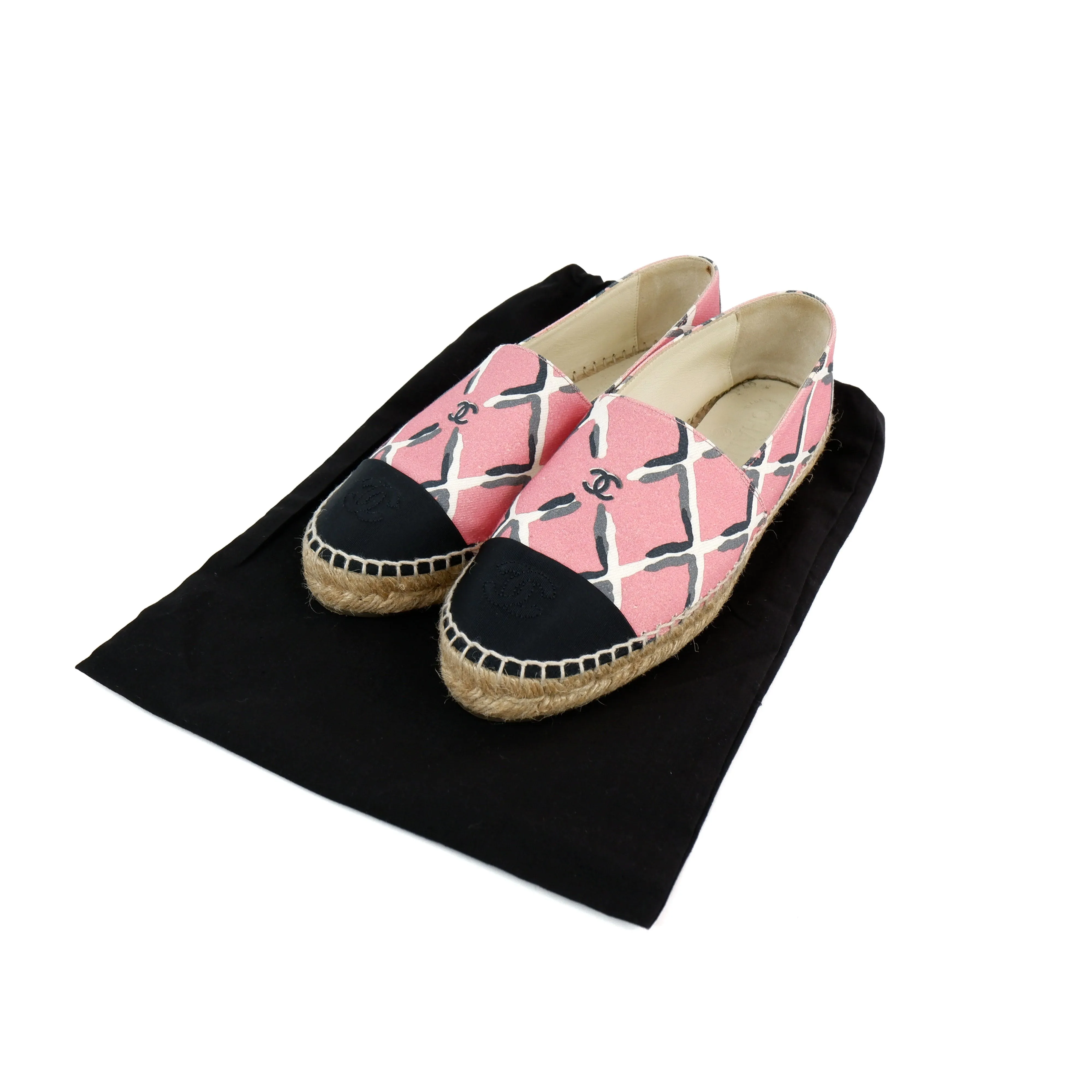 Chanel Flats Espadrille Pink Canvas 37