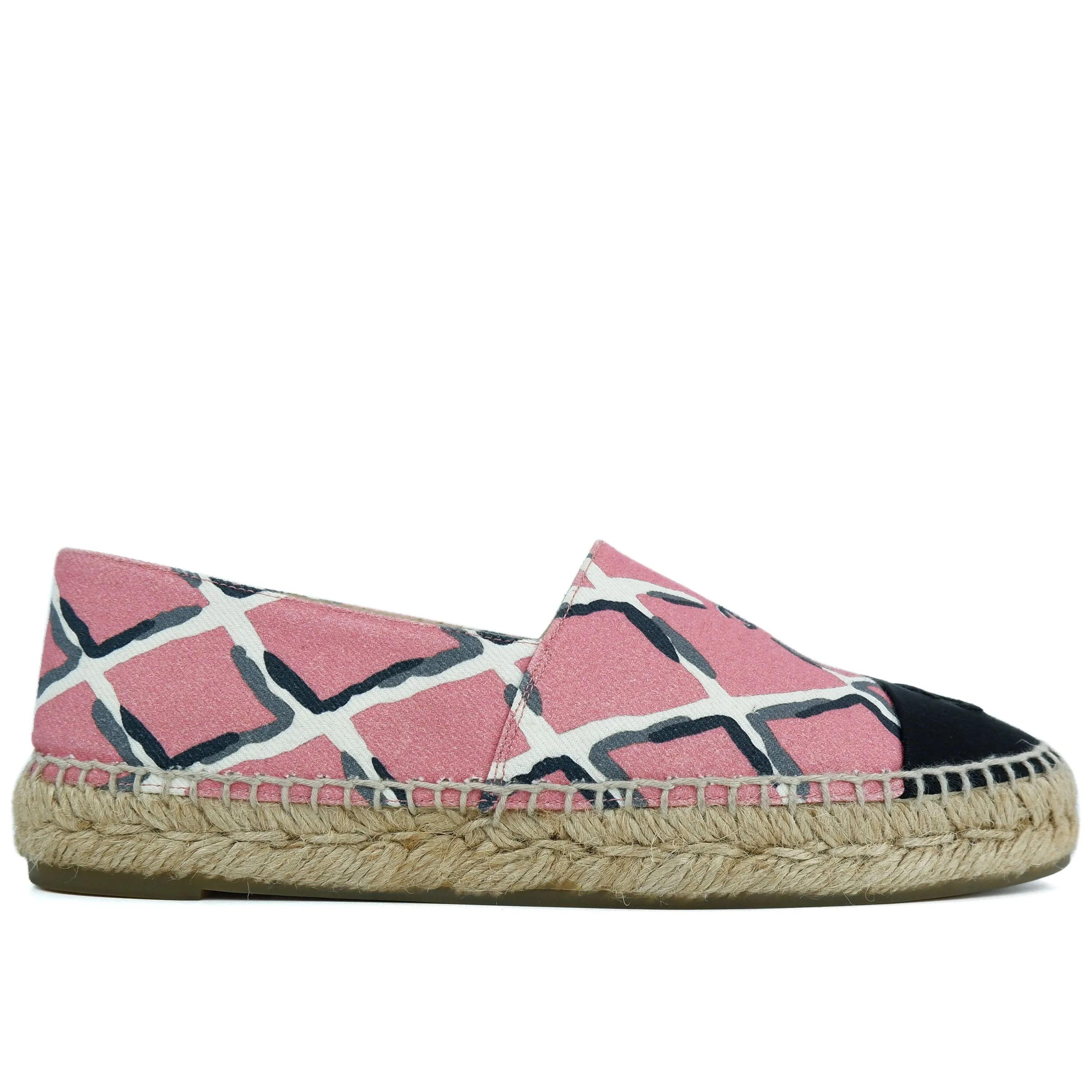 Chanel Flats Espadrille Pink Canvas 37