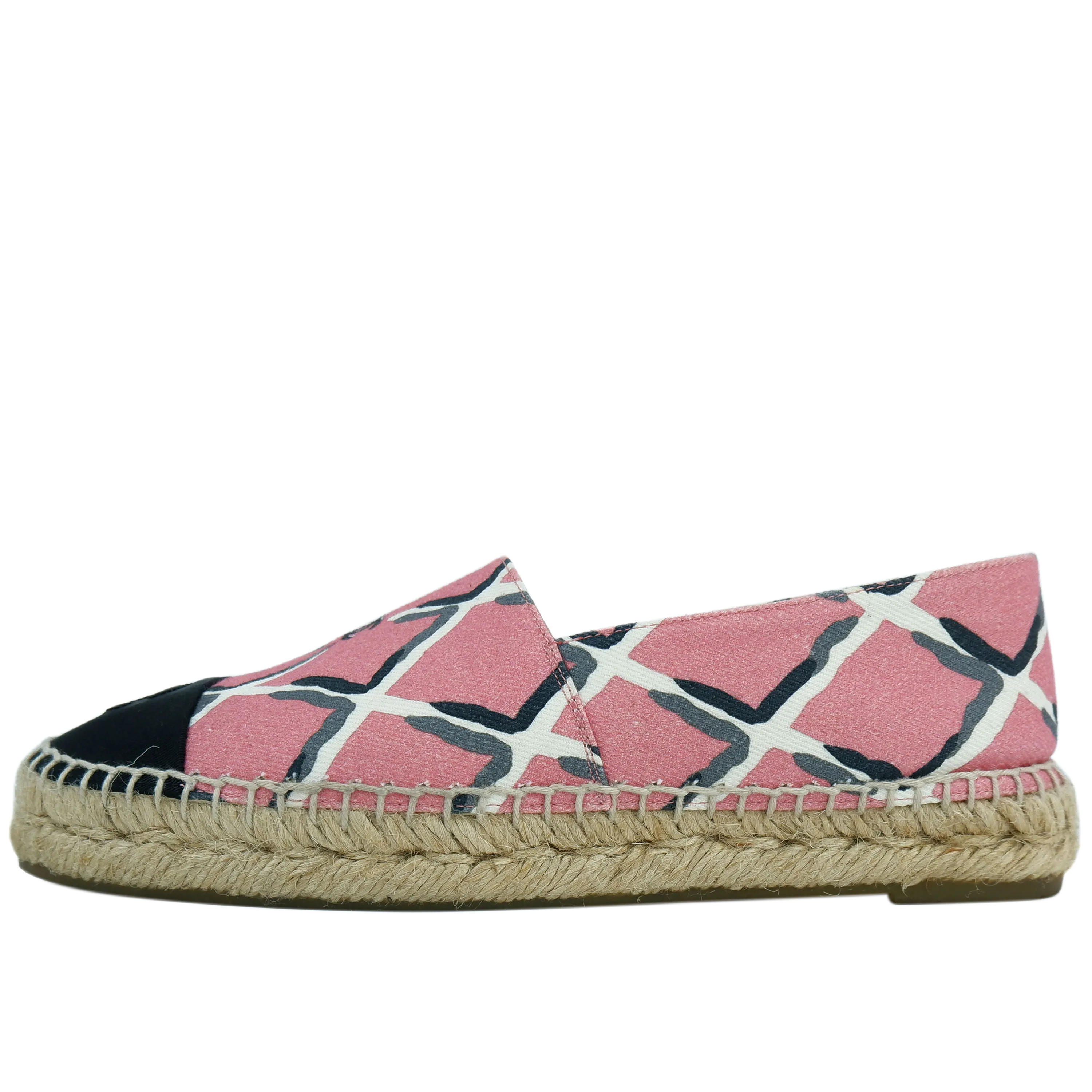 Chanel Flats Espadrille Pink Canvas 37