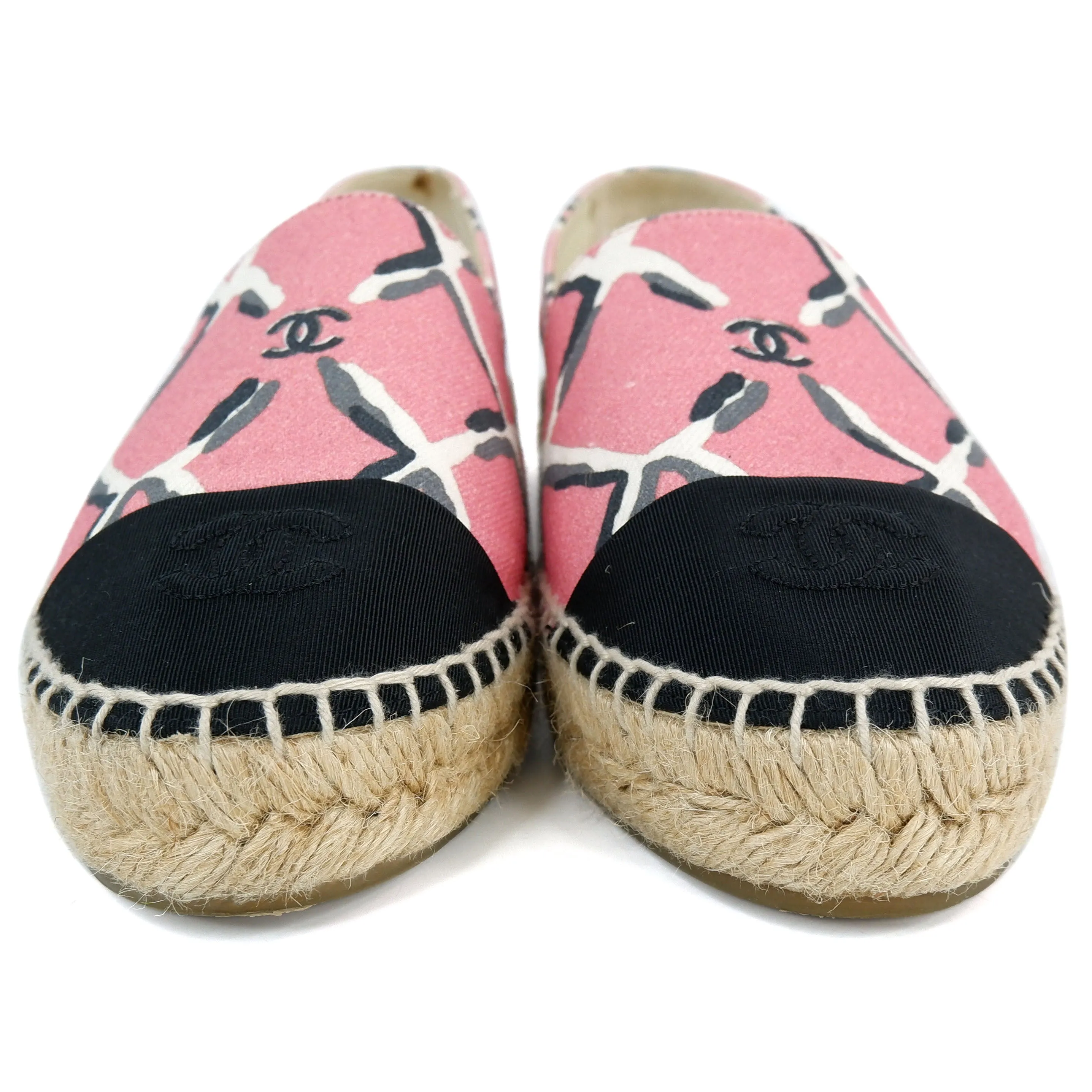 Chanel Flats Espadrille Pink Canvas 37