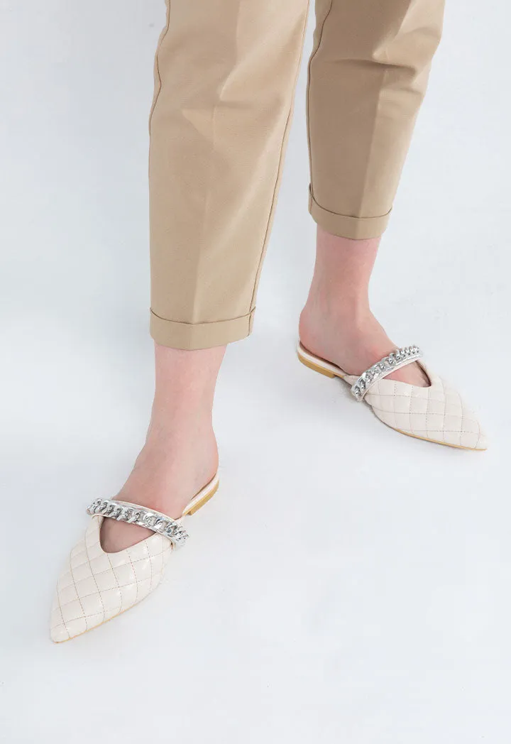 Choice Chunky Chain Strap Pointed Toe Mule Nude