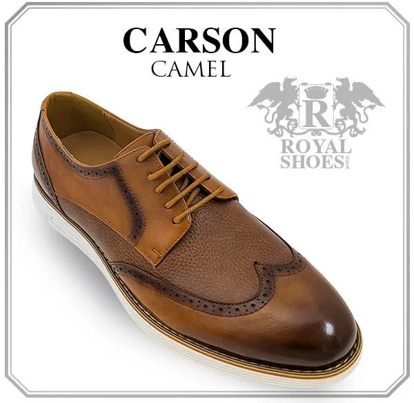 Cognac Men's Lace-Up Leather Wingtip Shoes Style-CARSON