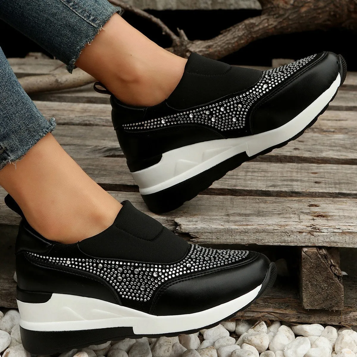 elveswallet Sequin wedge slip-on sneakers