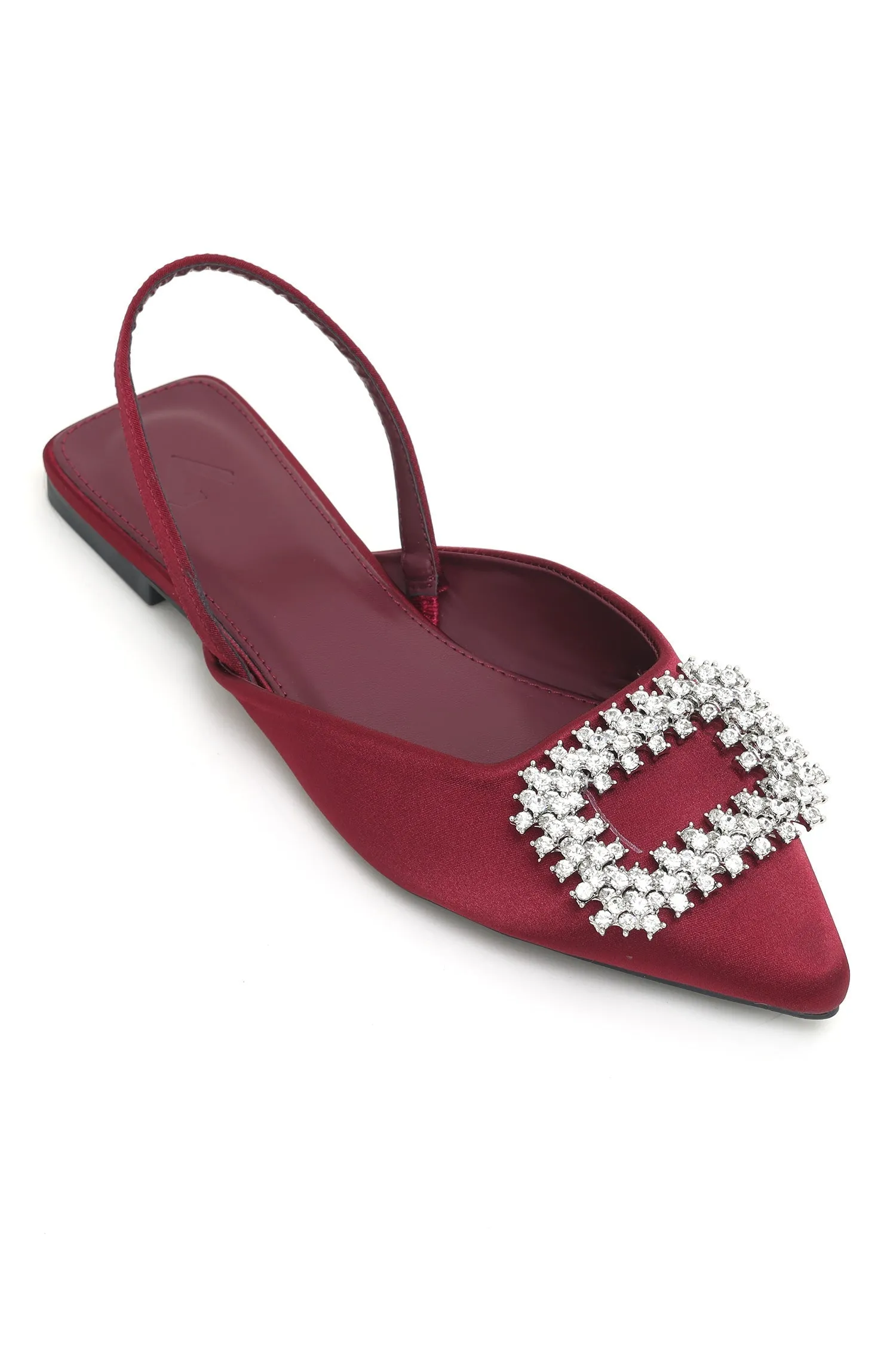 GEMSTONE SLINGBACK FLATS-BURGUNDY