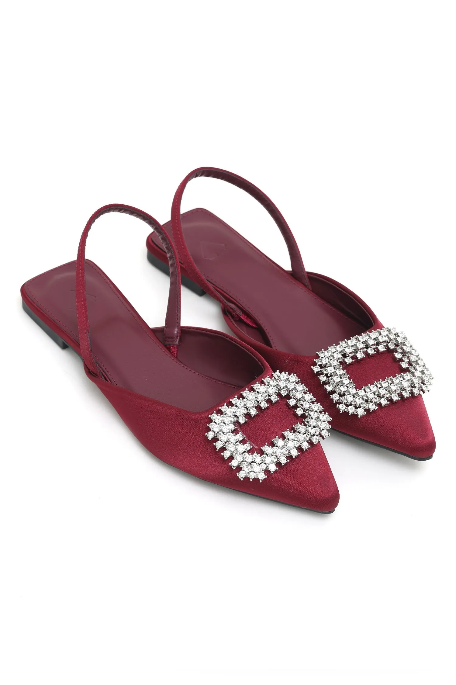 GEMSTONE SLINGBACK FLATS-BURGUNDY