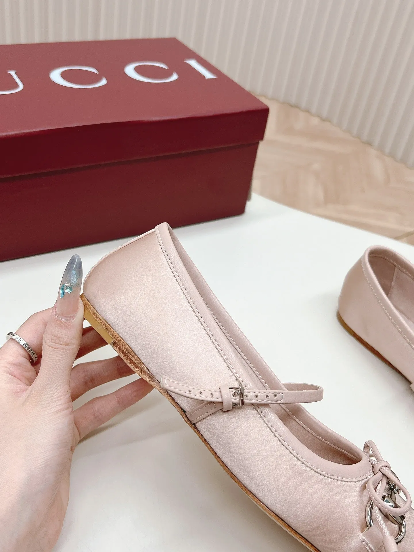 GG BALLET FLAT PASTEL PINK SILK