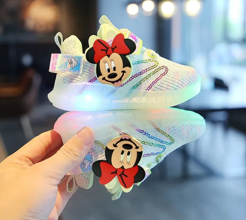 Girls Sneakers - Girls Minnie non-slip soft sole LED Sneakers