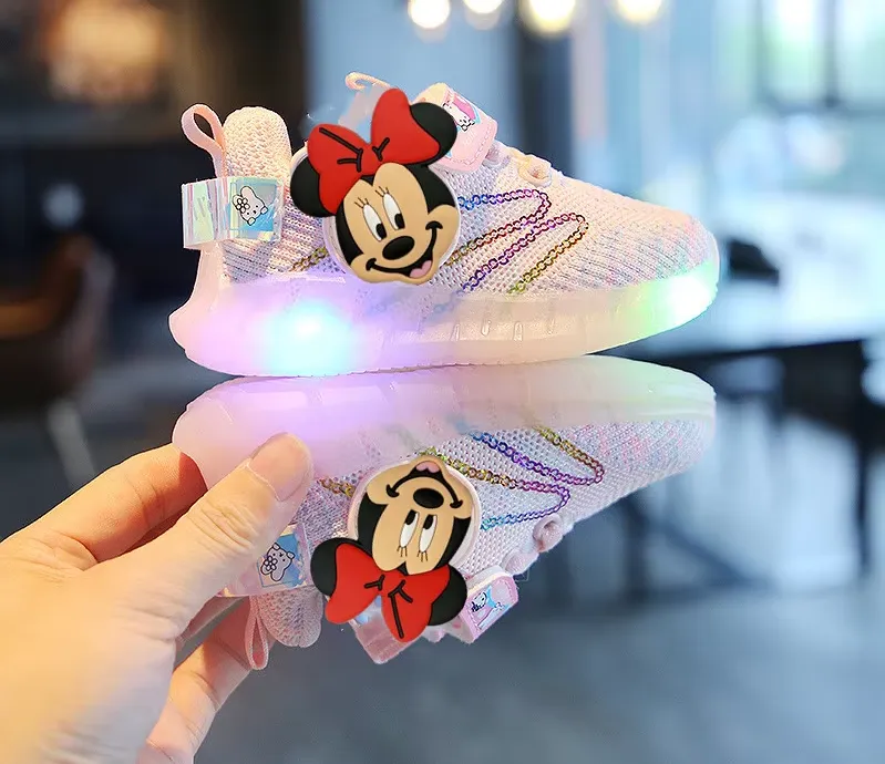 Girls Sneakers - Girls Minnie non-slip soft sole LED Sneakers