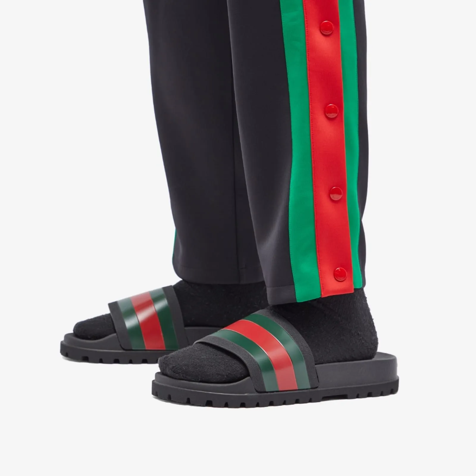 Gucci Pursuit Trek Web Rubber Slide Sandals, Black