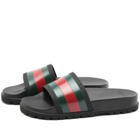 Gucci Pursuit Trek Web Rubber Slide Sandals, Black