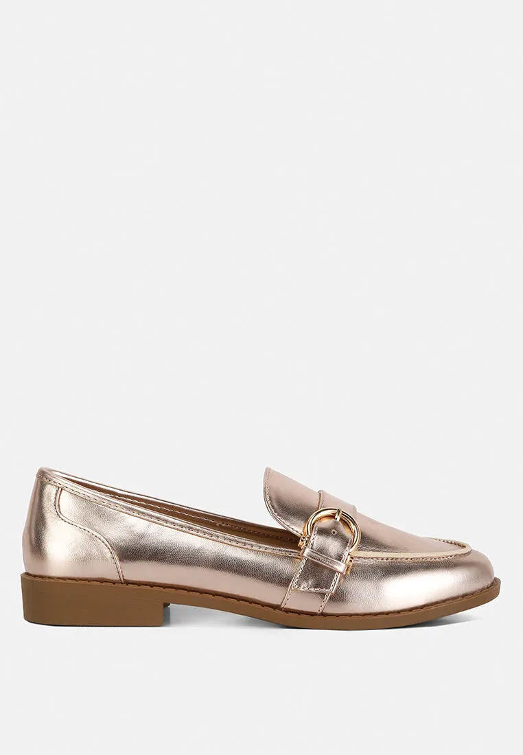 Haruka Metallic Faux Leather Loafers