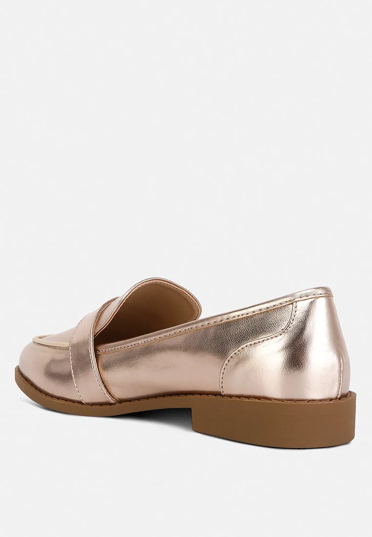 Haruka Metallic Faux Leather Loafers